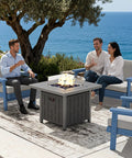 33 Inch Outdoor Propane Fire Pit Table With 50,000 BTU, Lid, Glass Wind Guard, Fire Glass, And HDPE Patio Furniture By Seaside
