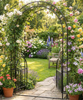 Heavy Duty 7Ft Garden Arch Arbor Made From Thick Steel For Climbing Plants Outdoor Trellis Arbour With Rust Resistant Powder Coat And Weatherproof Finish Keeps Your Yard Looking Sharp Easy Assembly adorned with flowers