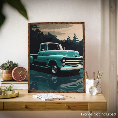 Legends Vintage Pickup Truck Wall Art Print 11x14 Inches Unframed Rustic Red Chevy Ford Decor For Living Room Or Office Classic Truck Poster With Retro Vibe And Timeless Color