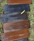 Two Piece Concrete Mold Set With Realistic Old Wood Look For Garden Stepping Stones Patio Pavers And Walkways installed outdoors