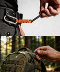 Beast Fire Starter Survival Kit With Four Ferro Rods In 4 Inch, 3.2 Inch And Two 2.4 Inch Sizes, shown on belt and backpack