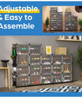 Space Saving Shoe Organizer Cabinet For Up To 72 Pairs With See Through Doors, Stackable Black Cubby displayed in living room