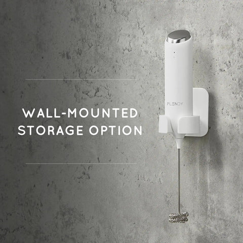 Rechargeable Milk Frother Handheld With USB C Charging Stand 2 In 1 Wall Mount And Counter Stand Electric Whisk wall-mounted view