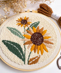 Sunflower Punch Needle Kit For Beginners - No-Fuss DIY Embroidery Starter Set with hoop showing sunflower design and tools