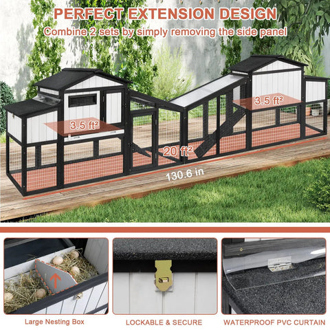 65.3 Inch Long Wooden Chicken Coop And Run For One To Two Chickens With Nest Box Tray And Perches, extension design