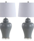 27 Inch Gray Ceramic Urn Table Lamps Set Of 2 With White Linen Shade For Living Room And Bedroom, LED Bulbs Included, Dope Farmhouse Style Bedside Lights, ETL Listed For Safety