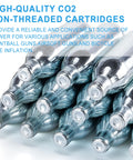 Stack of 8 Gram And 12 Gram CO2 Cartridges For Paintball And Airsoft Pro Grade High Pressure CO2 Powerlets close-up view