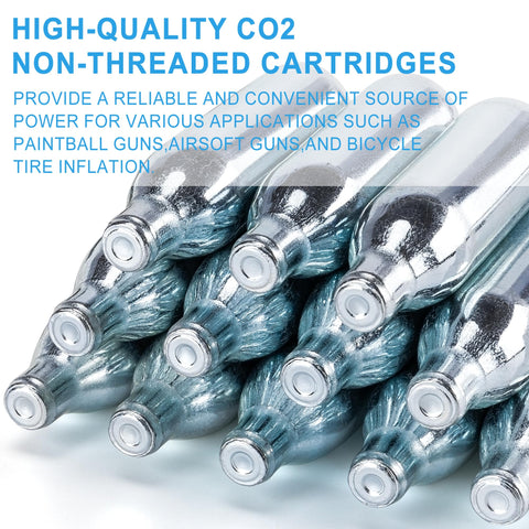 Stack of 8 Gram And 12 Gram CO2 Cartridges For Paintball And Airsoft Pro Grade High Pressure CO2 Powerlets close-up view