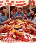 Group enjoying seafood on Crawfish Paper Plates 50 Pack, 10x12 Disposable Lobster Boil Trays at a lively BBQ gathering.