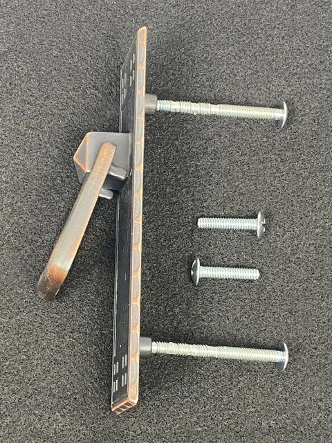 Side view of vertical mission pull in oil rubbed bronze for cabinets and drawers, showing installation screws and durable metal build.
