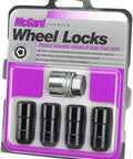 Black Cone Seat Wheel Locks Set of Four for Steel or Aluminum Wheels With M14 By 1.5 Thread, includes one key, in packaging
