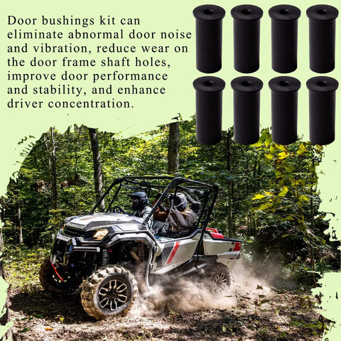 8 Piece Door Bushing Kit For Pioneer UTV Doors, Easy Rattle Fix, shown with UTV in forest setting