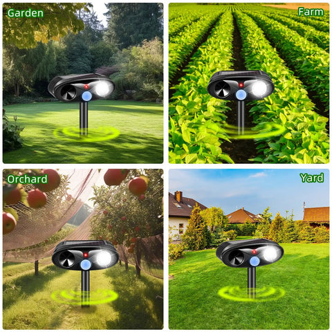 4 Pack Solar Ultrasonic Critter Repellent For Cats Raccoons Squirrels Rabbits And Foxes Outdoor Deterrent With Motion Sensor Waterproof Flashing Light Ideal For Garden And Yard in garden, farm, orchard, and yard
