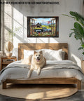 Farmhouse Open Window Barn Scene Wall Art With Vintage Blue Pickup And American Flag Panoramic Rural Landscape Canvas Print For Living Room And Kitchen 24 By 32 Inches