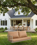 Wicker Porch Swing With Cushioned Seat And Armrests Hangout Ready Outdoor Hanging Swing Bed With Steel Chains in garden