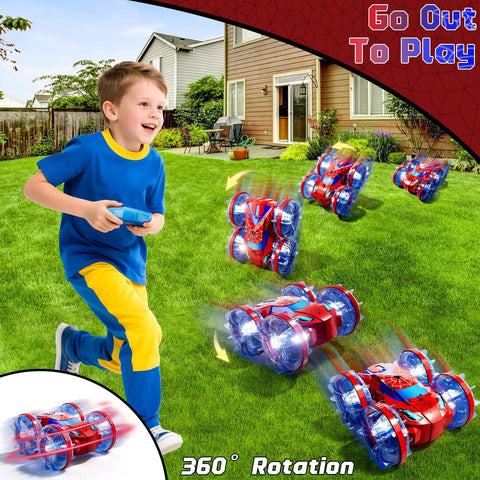 Child playing with All Terrain Amphibious RC Vehicle With 4WD Waterproof Design For Land And Water Gesture Control Stunt Car.