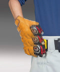 Worker using Tape Measure 16ft 5m 1 Inch GS Lock with Acrylic Coated Blade Quick Fit Belt Clip for easy one hand use on site