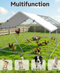 Heavy Duty Outdoor Metal Chicken Coop With Run And Waterproof UV Cover For Yard Walk In Poultry Cage With Roosting Perch