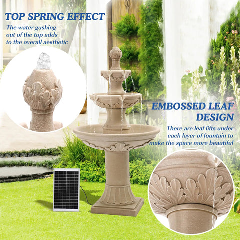 Solar Water Fountain Outdoor Garden Decor Three Tier Cascading Bubbler Waterfall with Pump for Patio and Backyard