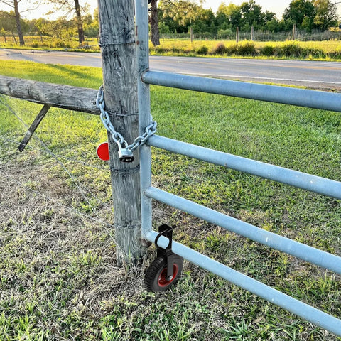 8 Inch Gate Wheel Heavy Duty Gate Caster For Farm And Metal Swing Gates Fits One And Three Eighths To Two Inch Gate Frames Prevents Gate Drag On Chain Link And Sliding Gates With 330 Lb Capacity And Durable Rubber Tire On Steel Plate With Galvanized installed on metal gate