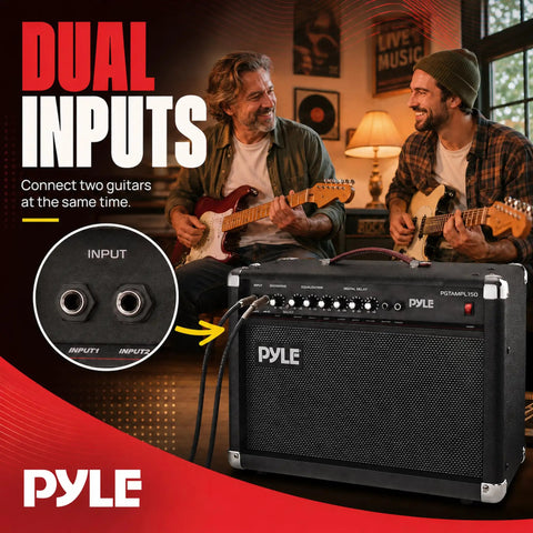 Portable 40 Watt Electric Guitar Amplifier With Dual Inputs And 6 Inch And 8 Inch High Definition Speaker Cones Overdrive Digital