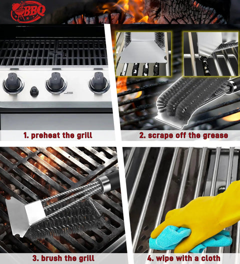 18 Inch Adjustable Grill Brush With Scraper For Outdoor Grills Heavy Duty BBQ Cleaner in use on grill grates
