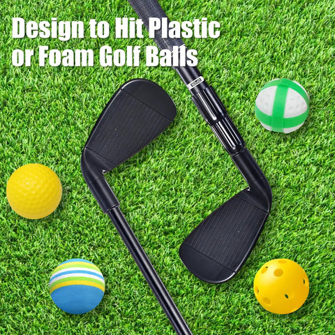 Retractable Metal Shaft Golf Chip Club with Durable ABS Head for Indoor Outdoor Practice Velcro Golf Game shown with soft foam balls.