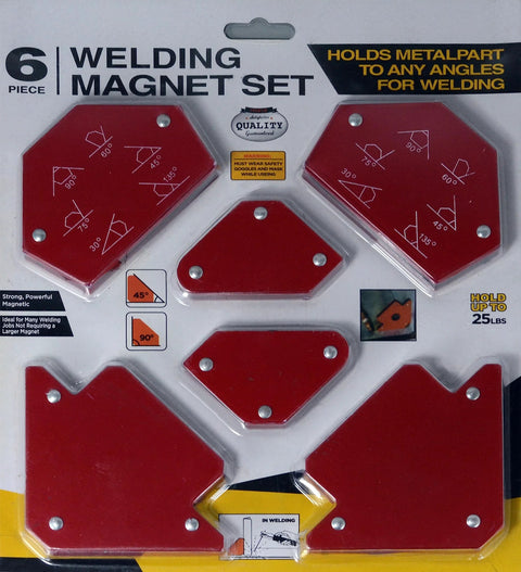 magnetic welding holder kit six-piece set for precise angle welding with strong 25 lb magnets for 45, 90, and 135 degrees
