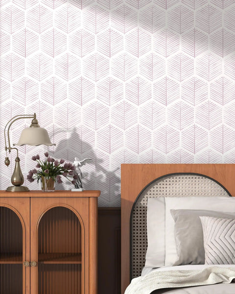 Fresh Dope Geometric Peel And Stick Wallpaper Roll With Killer Matte Stripe Design waterproof vinyl in a serene bedroom setting.
