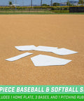 Baseball And Softball 5 Piece Base Set With Home Plate, Three Bases, And Pitching Rubber on a field