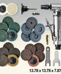 1/4 Inch Angle Air Die Grinder Badass Heavy Duty Tool With 22 Piece Quick Change Sanding Kit, accessories and attachments displayed.