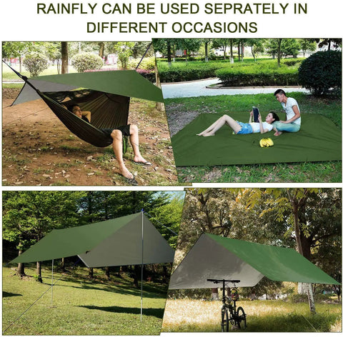 Go To Camping Hammock With Rain Fly Tarp And Built In Mosquito Net setup showing versatile use in outdoor settings