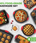Deluxe Nonstick Bakeware Set 8 Piece Kitchen Pan Collection With Pizza Pan, Round Pans, Square Pan, Loaf Pan, Large Cookie Sheet