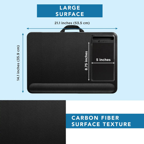 Home Office Pro Lap Desk with Wrist Rest, Mouse Pad, and Phone Holder in Black Carbon Finish, 21.1x14.1 inches for 15.6 inch laptops