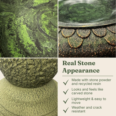 Details of Pedestal Bird Bath With Solar Fountain For Outdoor Garden Decor Resin Stone Composite with real stone appearance