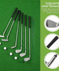 Alloy Mini Golf Club Set With Six Clubs And Four Balls For Dollhouse Dioramas And Display Scenes on green surface, close-up on craftsmanship