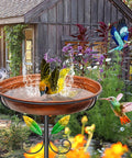 Metal Bird Bath And Feeder Stand For Outdoors, 38.8 Inch Detachable Birdbath With Hummingbird Flower Reliefs in garden
