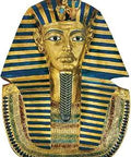 King Tutankhamen Sarcophagus Mask Wall Sculpture in Faux Gold Finish, high-relief art piece for home decor, size 16.5x8.5 inches.