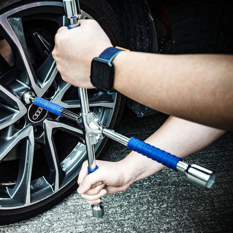 Using Beefy 16 Inch Universal Lug Wrench Four Way Tire Iron With Non Slip Handle For Cars Light Trucks SUVs Vans And RVs