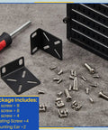 Adjustable Rack Mount Brackets For 17.3 Inch Wide Switches Quick Install Steel Rack Ears hardware with screws and mounting ears.