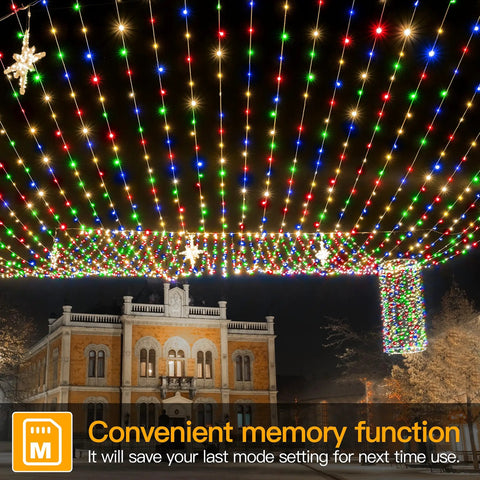 1000 LED Christmas Lights 330 Ft Outdoor Indoor With Remote IP67 Waterproof Dimmable 8 Modes 3 Timers over historic building