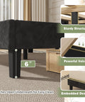 Heavy Duty Queen Bed Frame With Velvet Wingback Tufted Headboard And Built In Storage Shelf Noise Free Wood Slat Platform Base showing 6 inch height for easy cleaning.