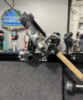 Rod Holder Mount Bracket For Boats With SureMount Track Systems Blackout Finish, Fits Straight Or Angled Gunwale Tracks, Compact 2 Inch Wide By 6 And A Half Inch Long, Easy Access Knobs With Knurled Bolt Head Position Control mounted on boat track