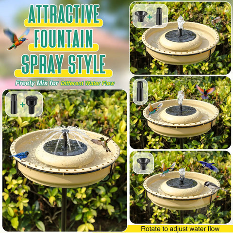 Extra Large Solar Powered Bird Bath With Fountain Kit For Your Backyard 1.67 Gallon Capacity 5 Prong Stake Design Hummingbird Drinking Bowl Solar Pump Set Four Water Patterns To Attract Birds