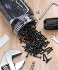 600 Pcs Size Eight By One Inch Black Wood Screws Self Tapping For Furniture Assembly Cabinets Wardrobe DIY Projects Carbon Steel With Black Zinc Plating
