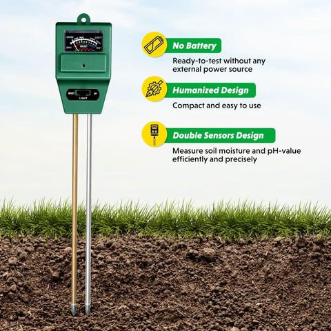 All In One Plant Moisture Light And PH Meter For Gardening And Farming, No Fuss Easy To Read Dial Soil Test Kit showing design features