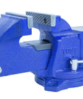 Heavy Duty Workhorse 4 Inch Bench Vise For Home Shop With 120 Degree Swivel Base, Powder Coat Blue Finish, 3380 Lb Clamping Power
