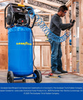 Whisper Quiet 26 Gallon Vertical Air Compressor 175 Psi Oil Free Electric Workshop Beast in use with spray gun during woodworking.