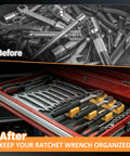 Magnetic Ratchet Organizer Kit 3 Pack Set For Your Toolbox Modular Wrench Holders With Magnetic Base Before and After Use
