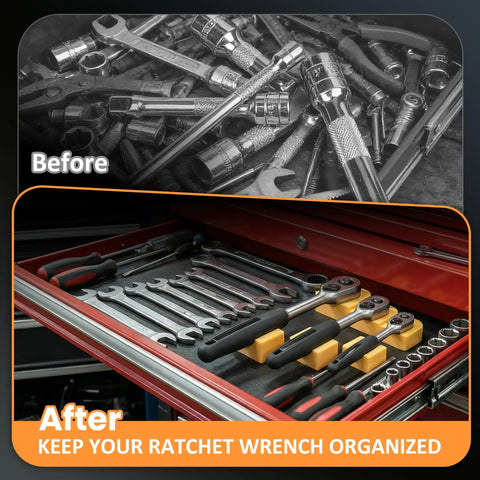 Magnetic Ratchet Organizer Kit 3 Pack Set For Your Toolbox Modular Wrench Holders With Magnetic Base Before and After Use